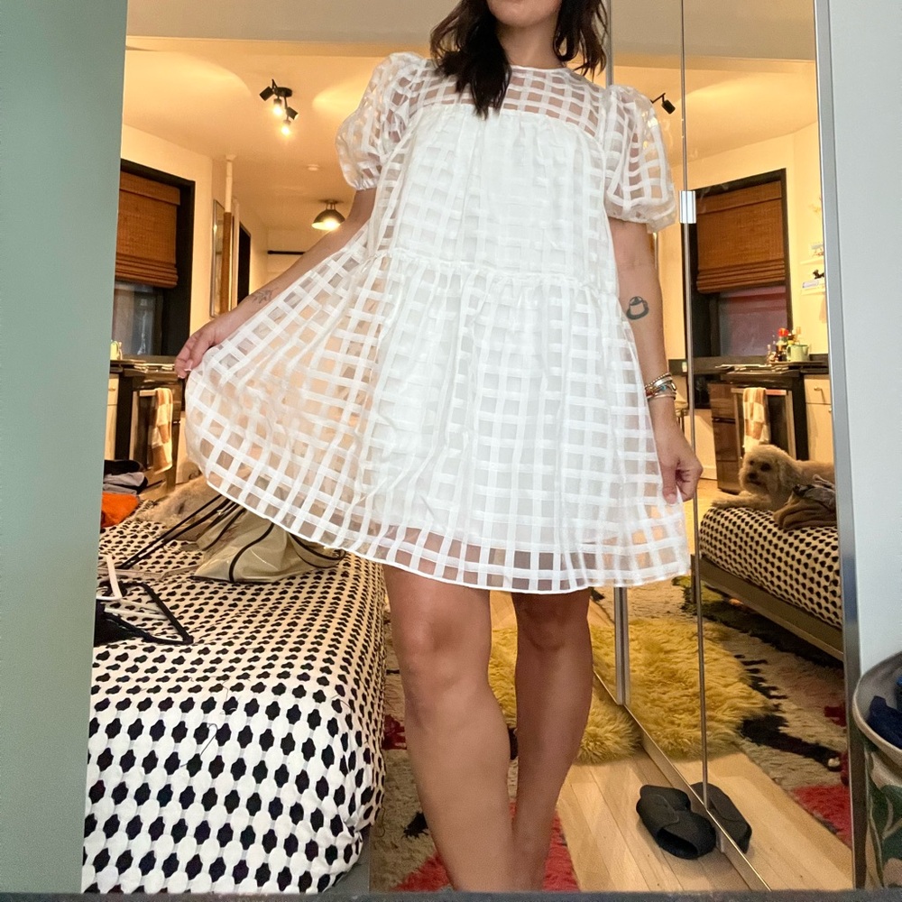 Anthropologie White Grid Mini Dress
